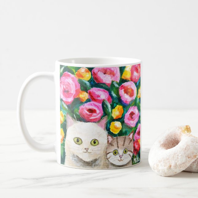 Mama und Kitten Niedliche Hübsche Katzen Adorable  Kaffeetasse (Mit Donut)