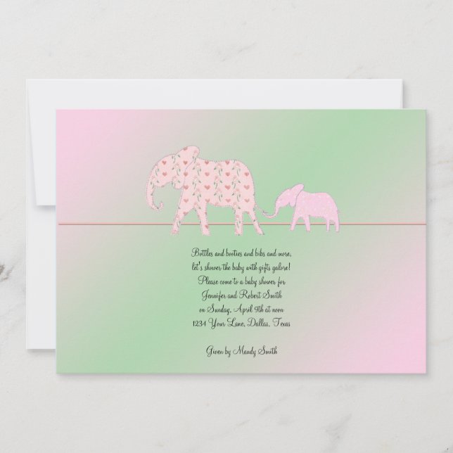 Mama und Me Elephant Baby Girl Dusche Einladung (Vorderseite)