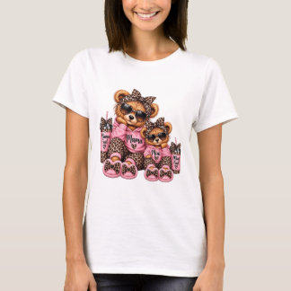 Mama und Mini Leopardendruck Teddybär passend T-Shirt
