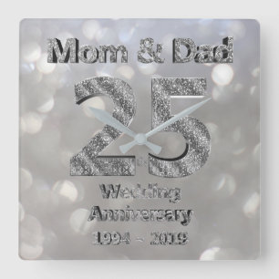 Mama und Papa 25. silberne Hochzeit 2019 Quadratische Wanduhr