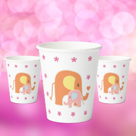 Mama und rosa Elefant Baby Shower  Pappbecher