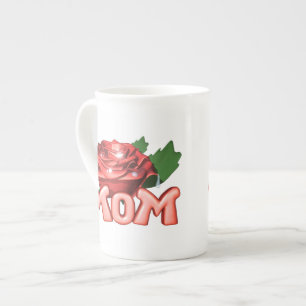 Mama und Rote Rose mit Dewdrops Prozellantasse