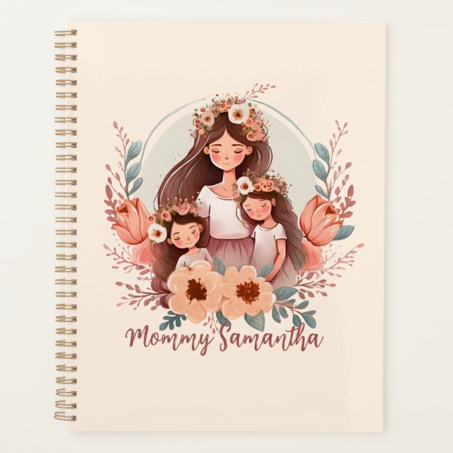 Mama und Töchter mit floralem Hintergrund Planer (Vorderseite)