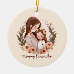 Mama und Tochter mit Rose Kranz 2 Keramik Ornament