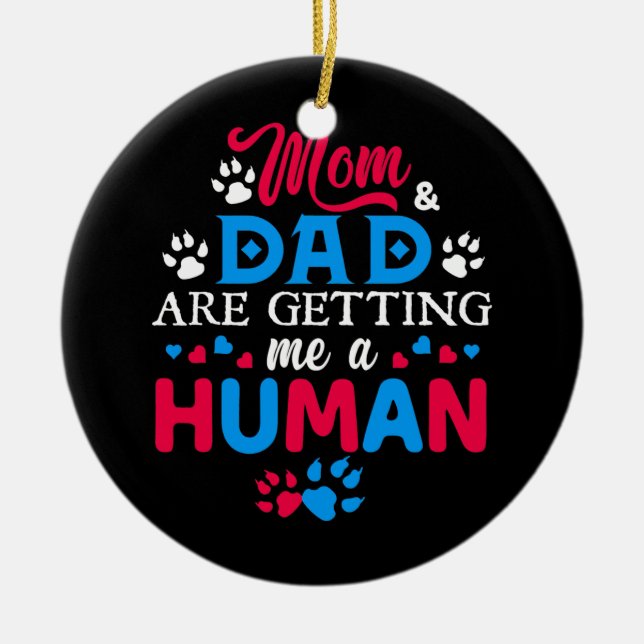 Mama und Vater bringen mich zu einer lustigen Katz Keramik Ornament (Vorne)