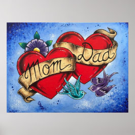 "Mama und Vater" Herz mit Ribbon Art Poster drucke