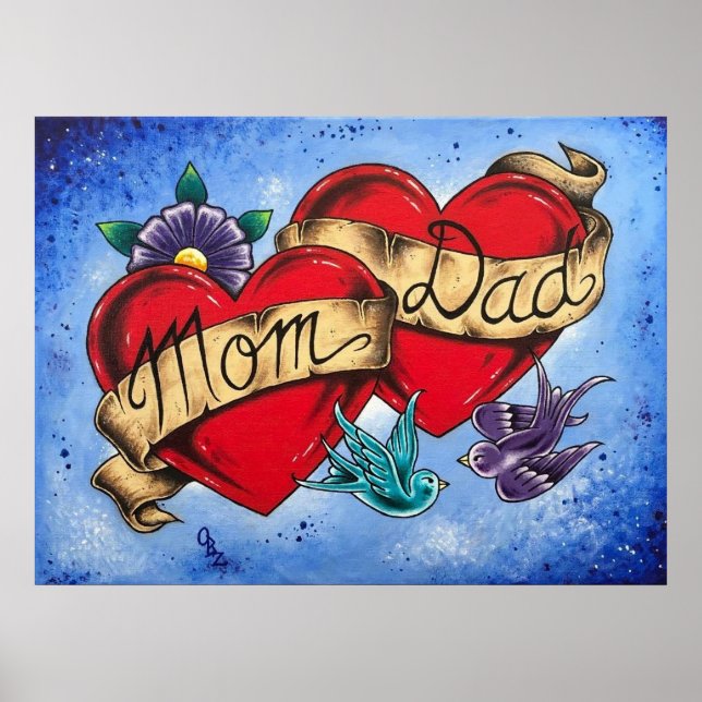 "Mama und Vater" Herz mit Ribbon Art Poster drucke (Vorne)