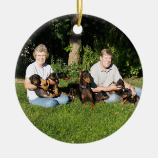 Mama- und Welpendobermannverzierung Keramikornament