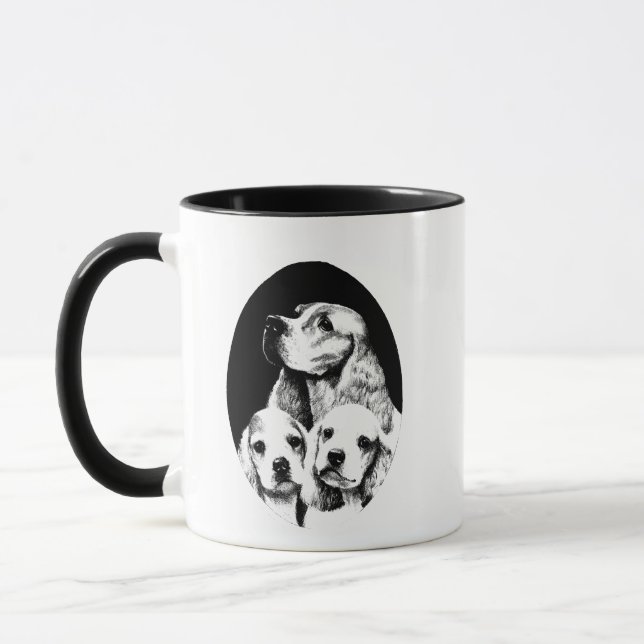 Mama und Welpenhunde Cocker Spanische Art Tasse (Links)
