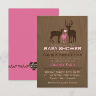 Mama, Vater & Baby Girl Deer Pink Babydusche Einla Einladung