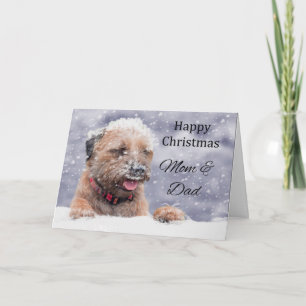 Mama & Vater Grenz Terrier Hund im Schnee Feiertagskarte