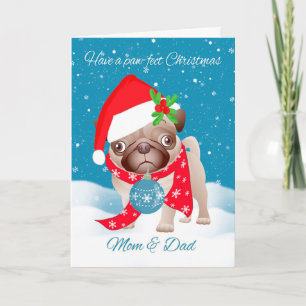 Mama & Vater, Mops Hund mit Niedlicher Weihnachtsm Feiertagskarte