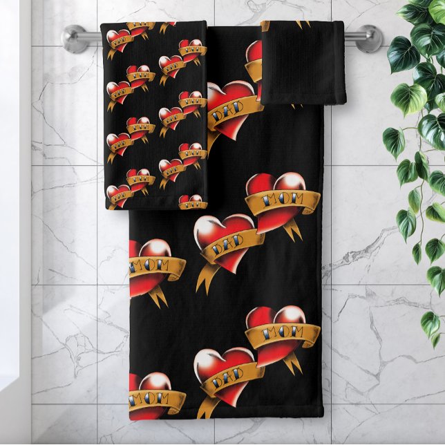 Mama Vater Rotes Herz Tattoo Badhandtuch Set (Von Creator hochgeladen)