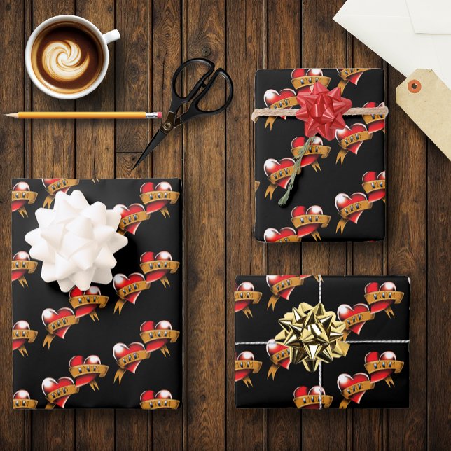 Mama Vater Rotes Herz Tattoo Geschenkpapier Set (Von Creator hochgeladen)