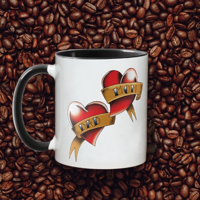 Mama Vater Rotes Herz Tattoo Tasse (Von Creator hochgeladen)