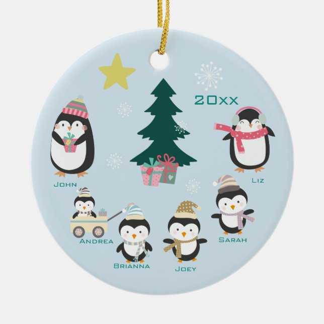 Mama, Vater & Vier Kinder ~ Pinguine Keramik Ornament (Vorne)