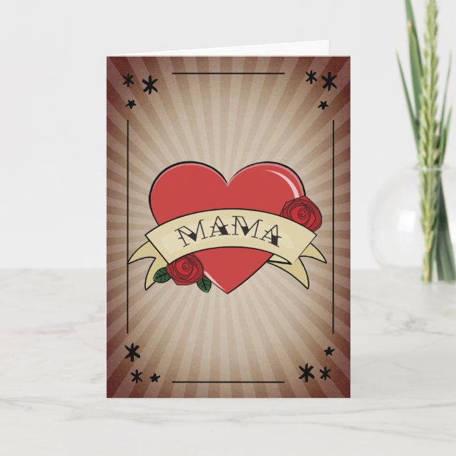 Mama Vintag Heart Rose Tattoo Mother Day Karte (Vorderseite)