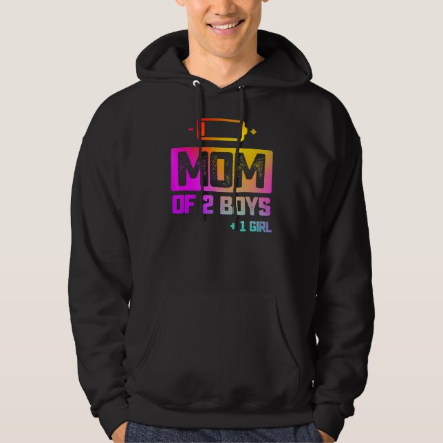 Mama von 2 Jungen 1 Mädchen mit niedrigem Akku Hoodie (Vorderseite)