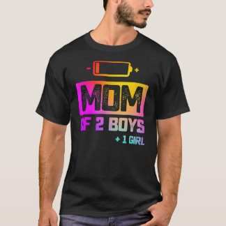 Mama von 2 Jungen 1 Mädchen mit niedrigem Akku T-Shirt