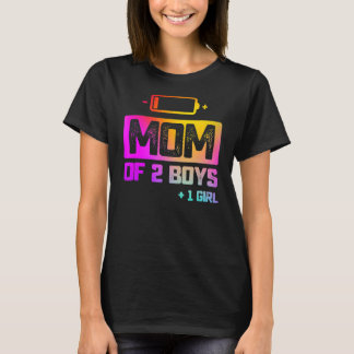 Mama von 2 Jungen 1 Mädchen mit niedrigem Akku T-Shirt