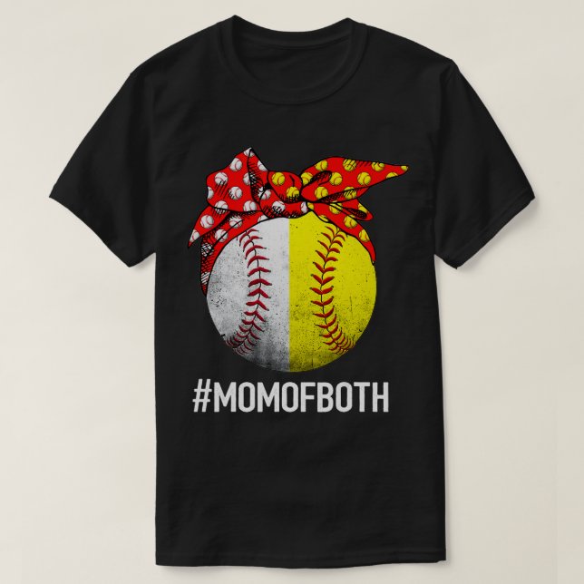 Mama von beiden für Frauen Baseball Mama Softball- T-Shirt (Design vorne)