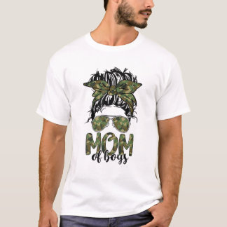 Mama von Boys Messy Bun Camouflage Brillen Bandana T-Shirt