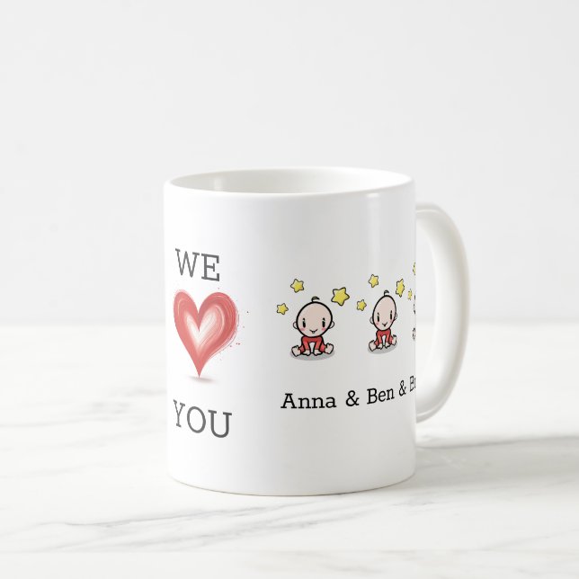 Mama von Triplets Geschenk, wir Liebe Sie, Kaffeetasse (VorderseiteRechts)