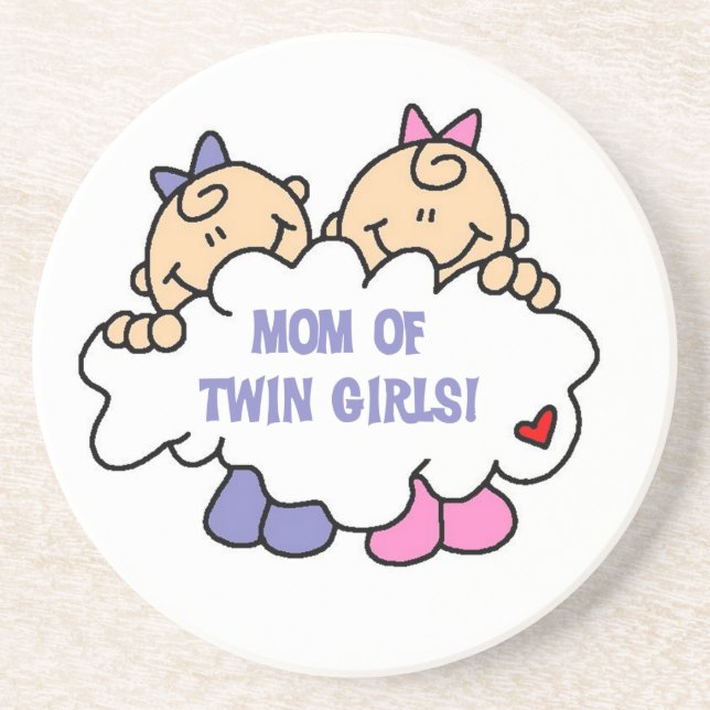 Mama von Twin Girls T - Shirt und Geschenken Getränkeuntersetzer (Vorne)