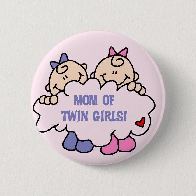 Mama von Twin Girls Tshirts and Gifts Button (Vorderseite)