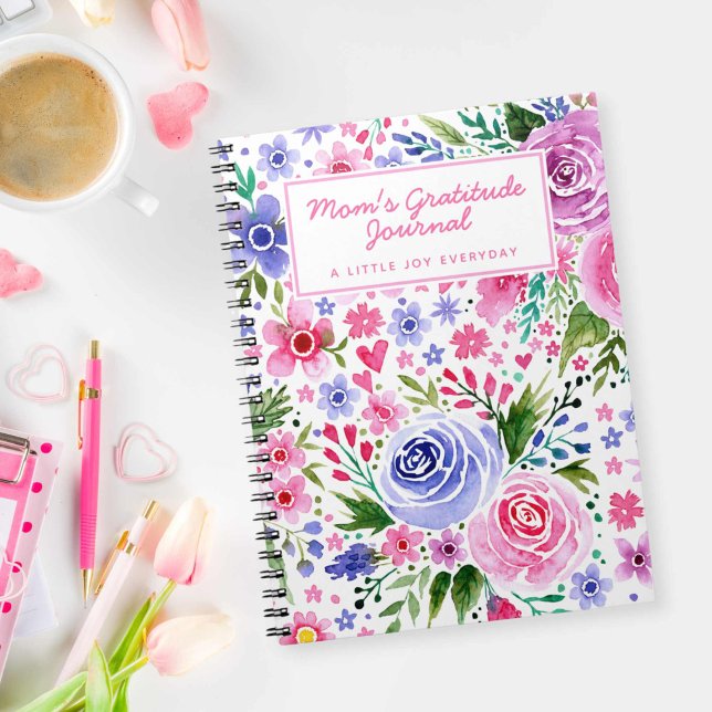Mama Wasserfarbrosa und Lila Blumenmuster Notizblock (Mom Watercolor Pink and Purple Floral Pattern Notebook)