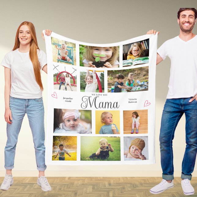 Mama We Liebe Sie Personalisiert Hearts Moderne Fleecedecke (Mama custom fleece blanket with your photos and personalized text.)