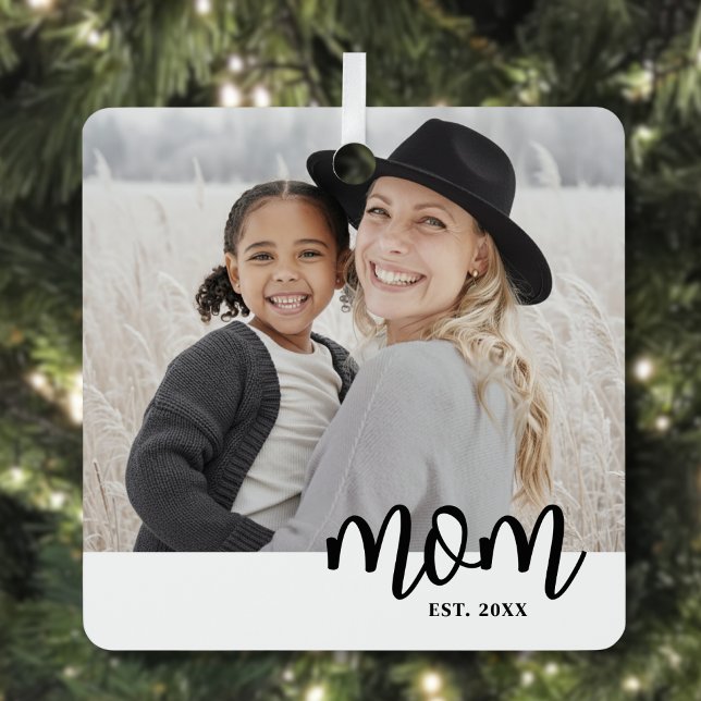 Mama Weihnachten im Foto Ornament Aus Metall (Mom Established Photo Christmas Metal Ornament )