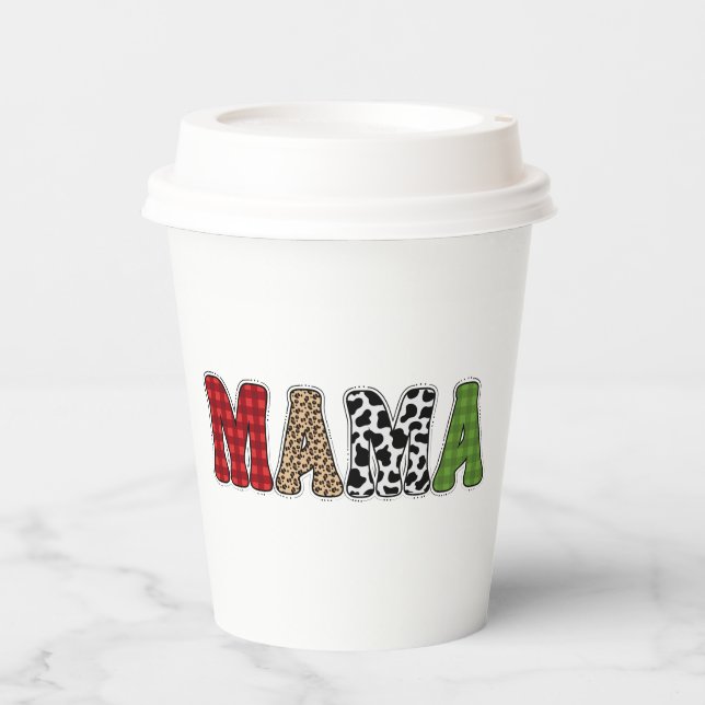 Mama Weihnachten Karomuster Design Pappbecher (Vorderseite)