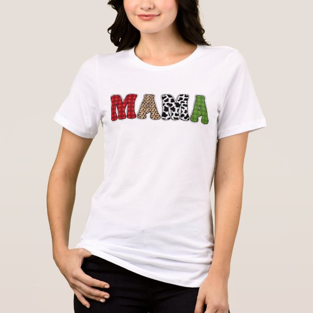 Mama Weihnachten Karomuster Design Tri-Blend Shirt (Vorderseite)