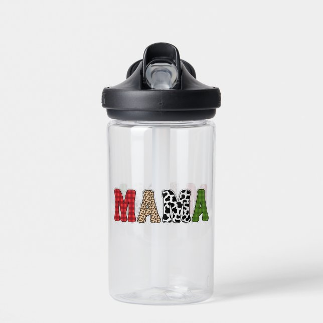 Mama Weihnachten Karomuster Design Trinkflasche (Vorne)