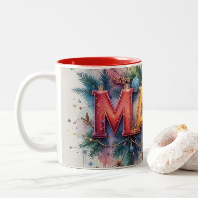 Mama Weihnachtsbecher Zweifarbige Tasse (Mit Donut)