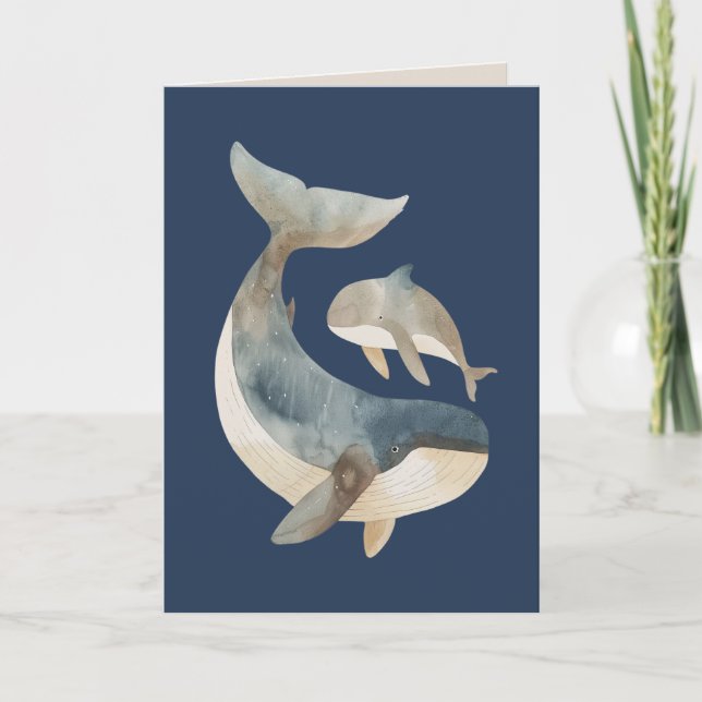 Mama Whale & Calf mit Foto Navy Blue Mother Day Karte (Vorderseite)