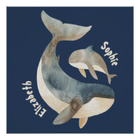 Mama Whale Navy Blue Monogram Name Mother's Day