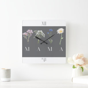 Mama Wildflower Muttertag und Geburtstag Quadratische Wanduhr