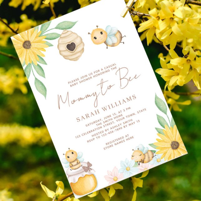 Mama wird Baby-Dusche Sonnenblume Einladung (Bee our guest for a sweet celebration!)