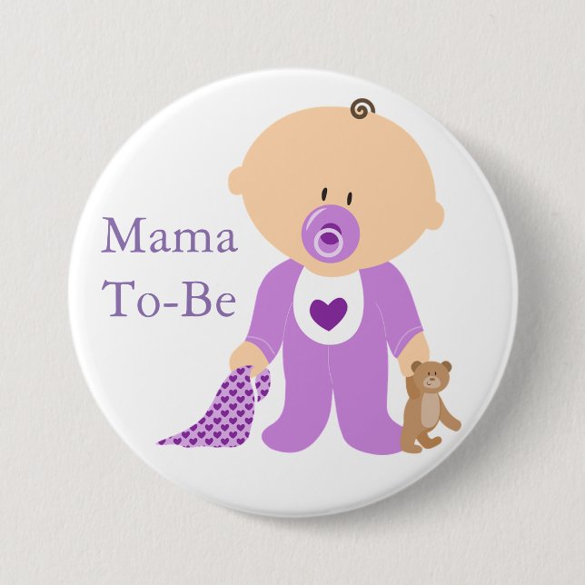 Mama-wird-Button in Lila für Baby Button (Vorderseite)