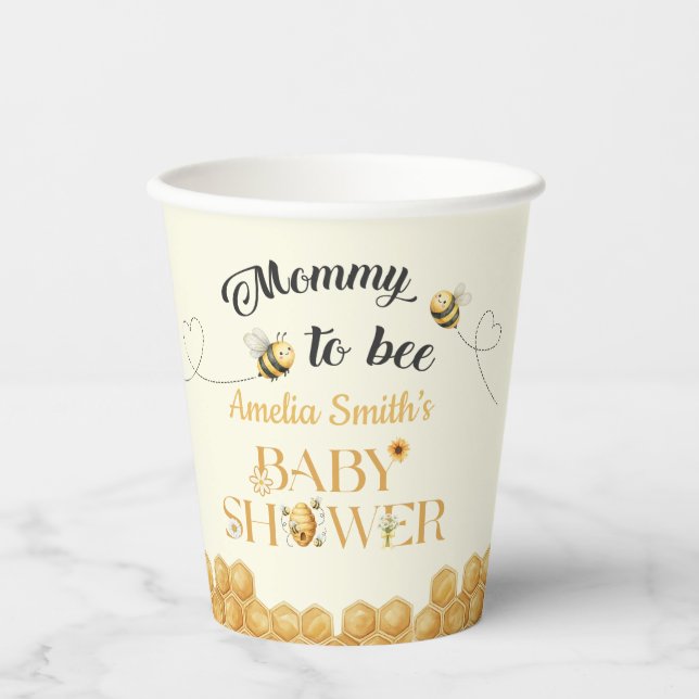 Mama wird zur Biene Baby Shower Pappbecher (Vorderseite)