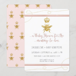 Mama wird zur Biene Gold Glitter Rosa Mädchen Baby Einladung