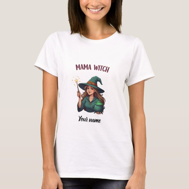 Mama Witch Halloween Personalisierter T - Shirt (Vorderseite)