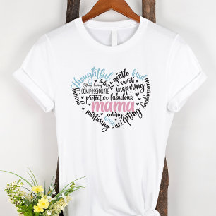 Mama Word Cloud Blue und Pink Heart Mother T-Shirt