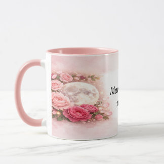 Mama You Are My Moon Pink Floral Moon Mug Tasse