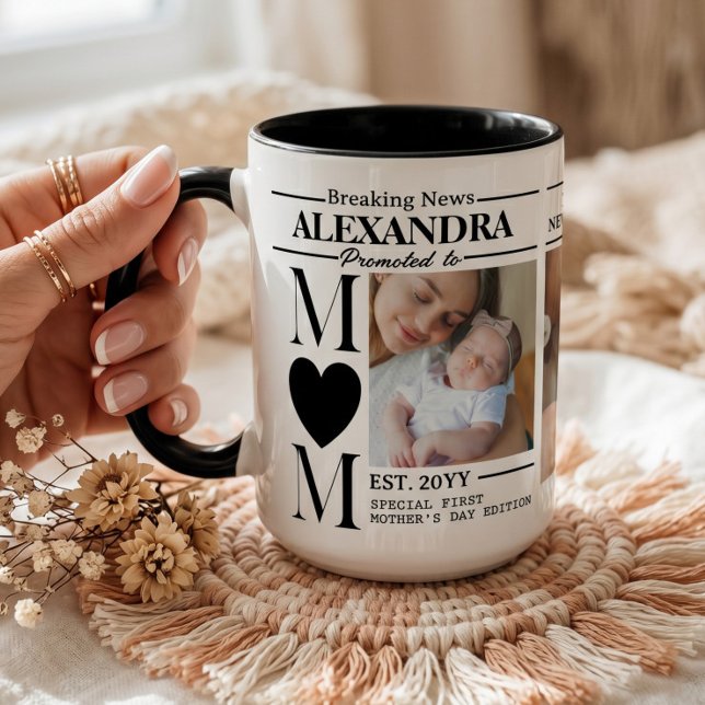 Mama Zeitungs-Fotocollage Erster Muttertag Tasse (Mom Newspaper Photo Collage First Mother's Day Mug)