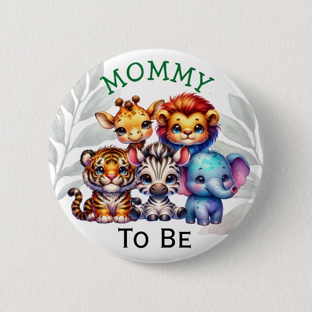 Mama | Zoo Animals Baby Dusche Button (Vorderseite)