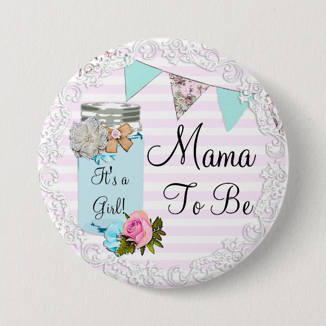Mama zu Blue Mason Jar Rustic Button (Vorderseite)