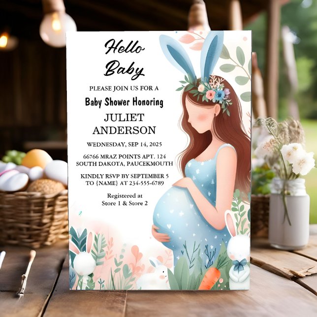Mama zu Ear Hop Blue Pink Bunny Baby Dusche Einladung (Von Creator hochgeladen)